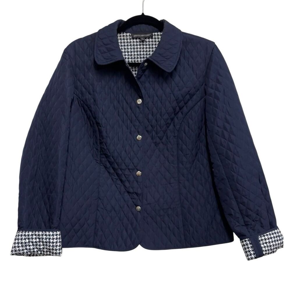 Briggs New York Navy Quilted Jacket Houndstooth Trim Large